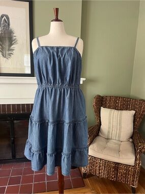Lane Bryant Chambray Denim Tiered Sundress with Pockets | Size 18